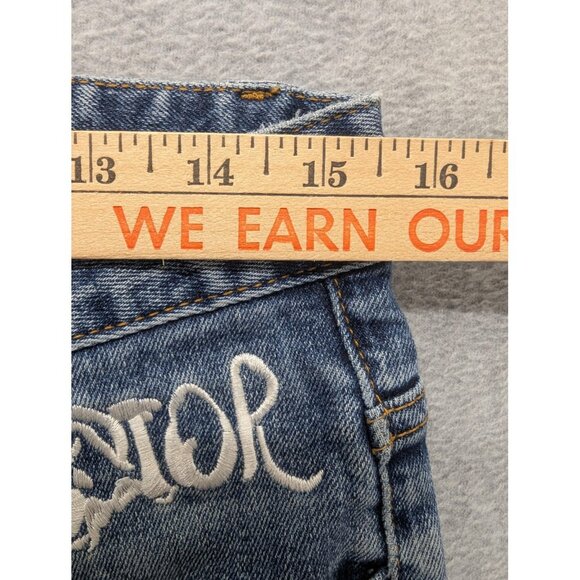 Dior Jeans Mens 31 Blue Distressed Slim Fit Embroidered Logo Denim Designer - Picture 6 of 16